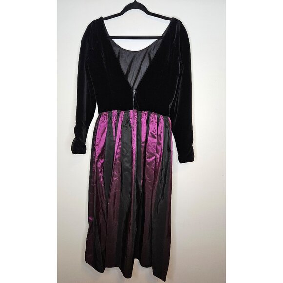 VTG Laura Ashley Black Velvet Purple Taffeta Holiday Party Dress Sz 12 - Picture 2 of 13